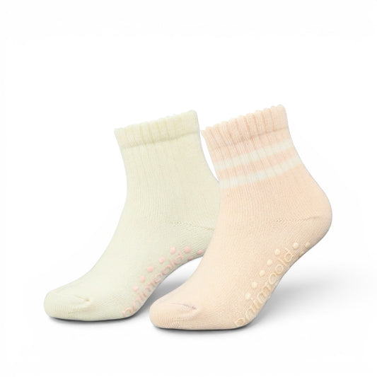 PINK & WHITE ANTI-SLIP ANKLE GIRL SOCKS PK-2