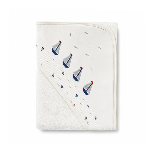 WHITE YACHT HOODED BATH TOWEL