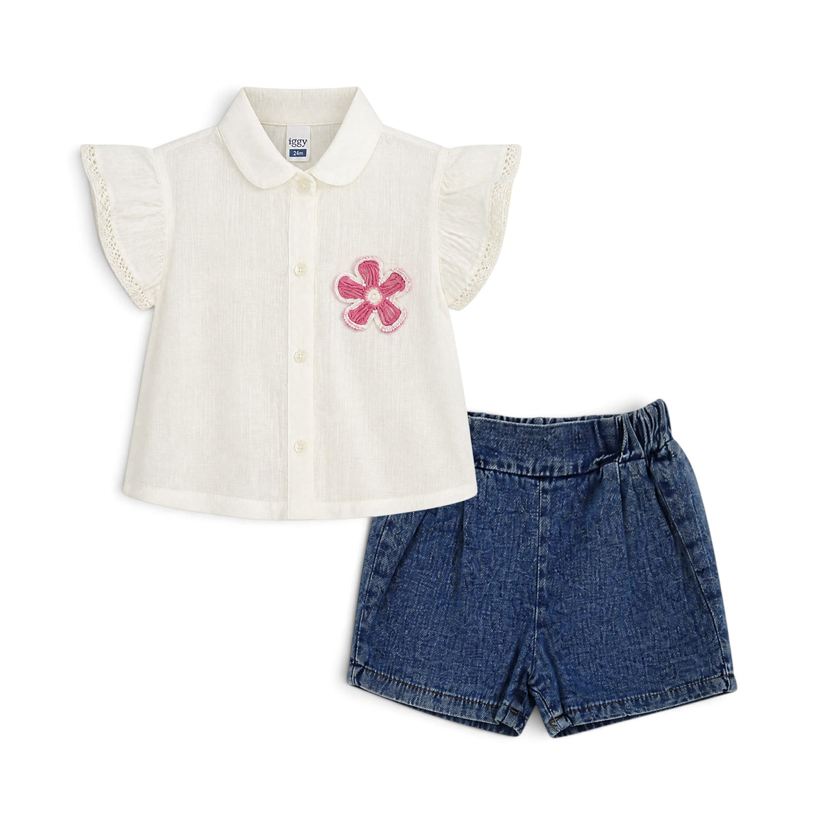 WHITE TOP AND DENIM SHORTS BABY GIRL OUTFIT