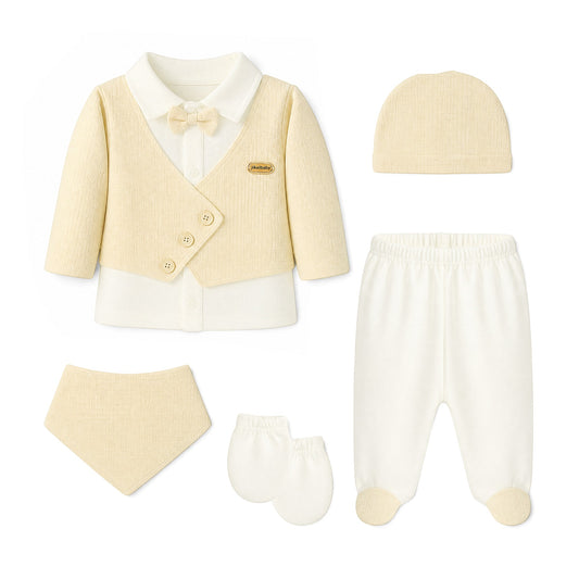 CREAM AND BEIGE VEST STYLE BABY BOY GIFT SET