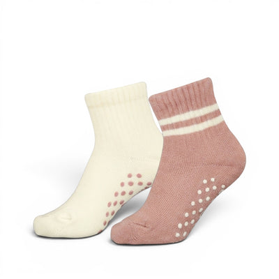 PINK & WHITE ANTI-SLIP ANKLE GIRL SOCKS PK-2