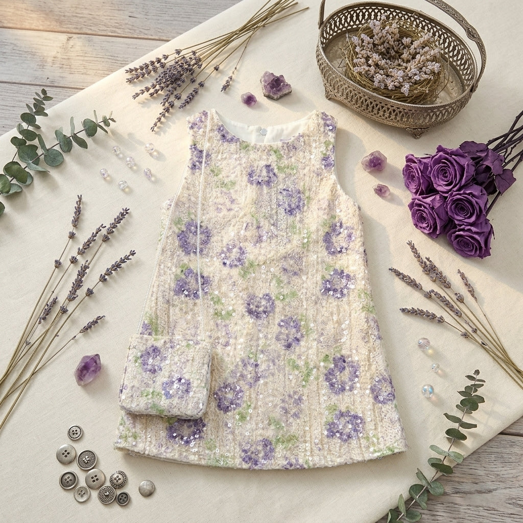 BABY GIRL FLORAL SEQUIN DRESS WITH MATCHING PURSE