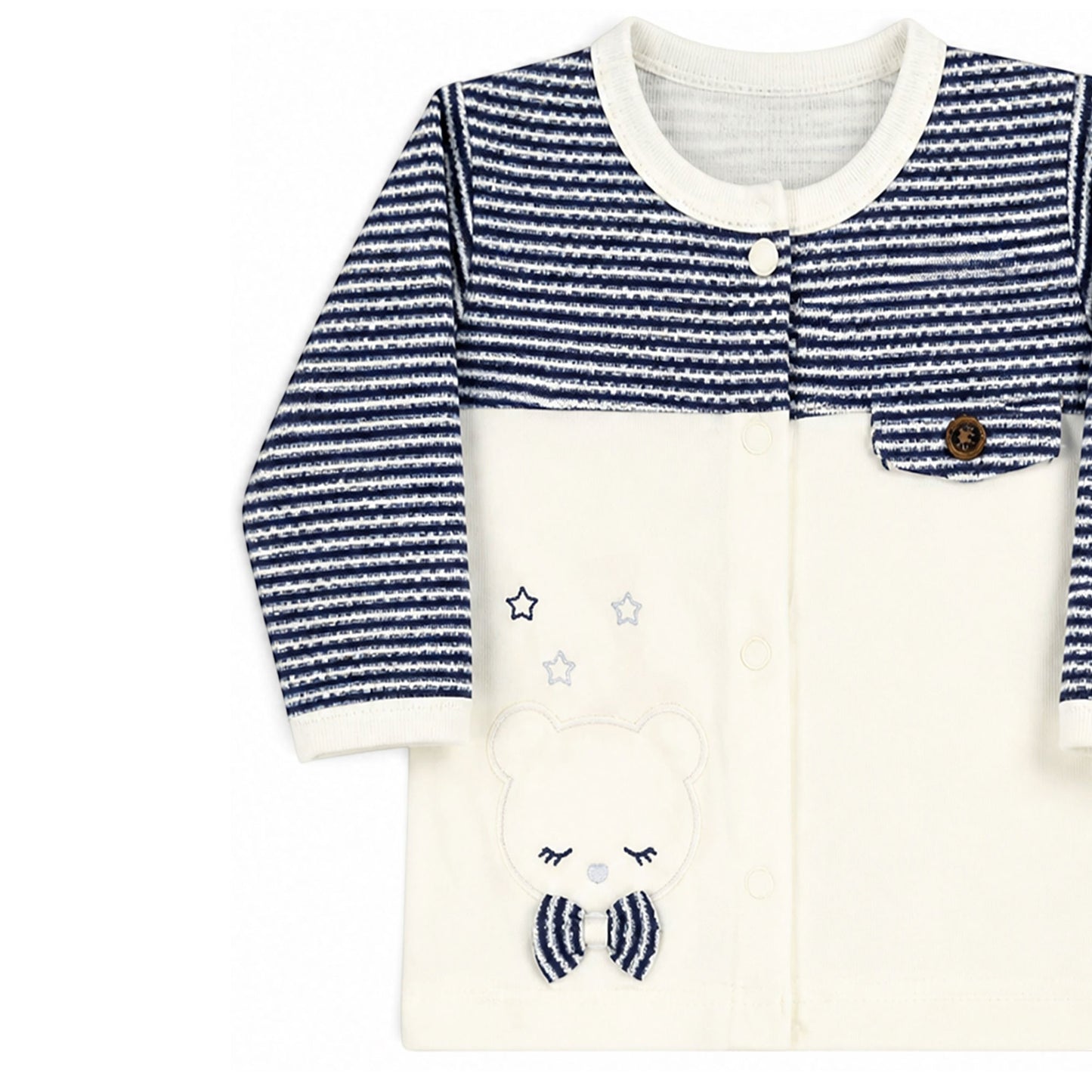 NAVY STRIPE AND CREAM TEDDY BEAR BABY BOY GIFT SET