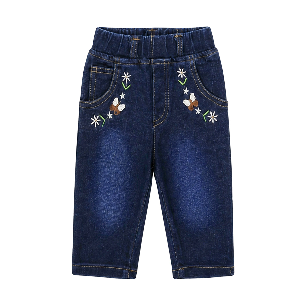 BABY GIRL DARK WASH EMBROIDERED DENIM JEANS (CAPRI)
