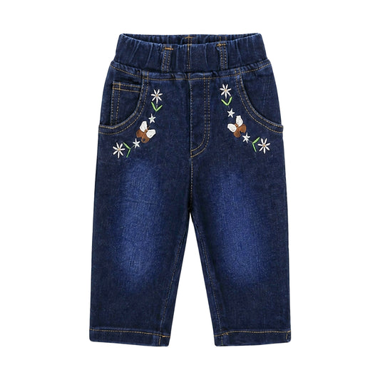 BABY GIRL DARK WASH EMBROIDERED DENIM JEANS (CAPRI)