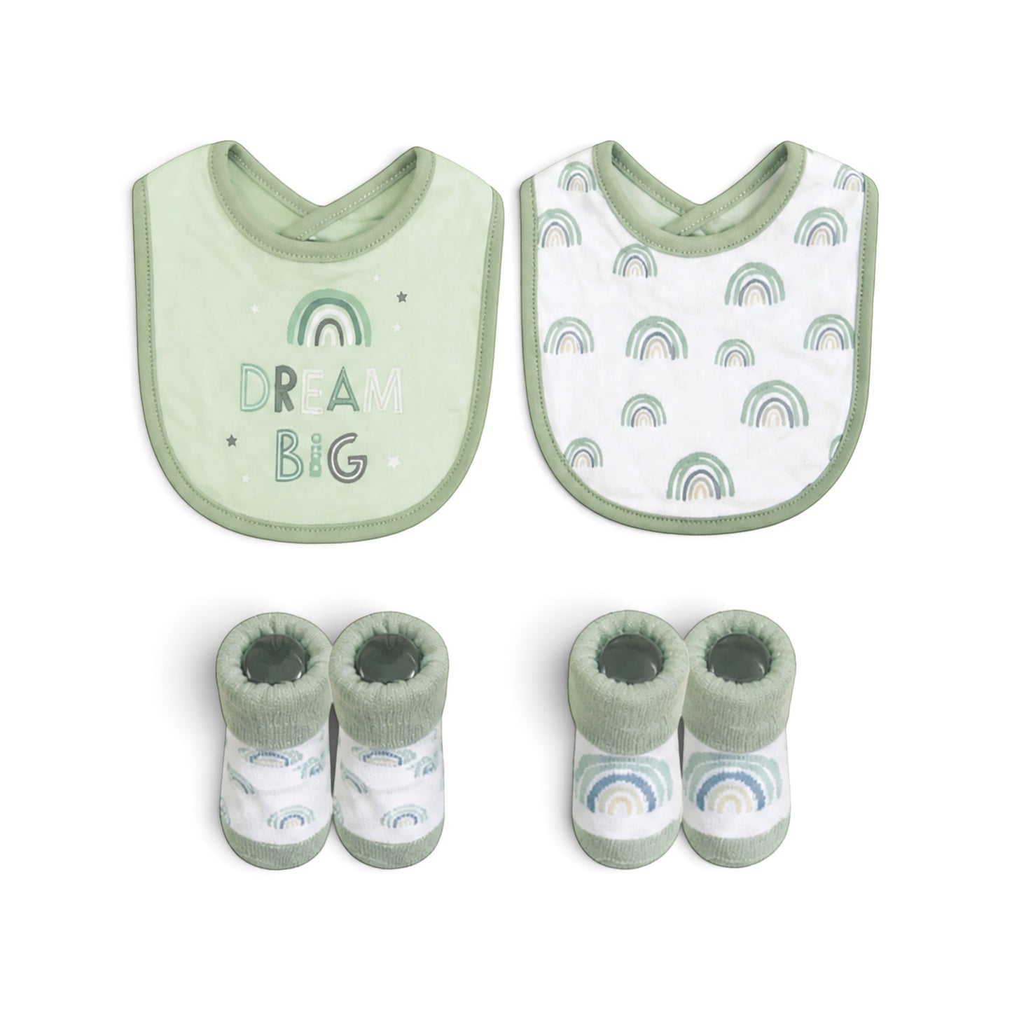 RAINBOW-THEMED INFANT BIBS PK-2 & 2 BOOTIES