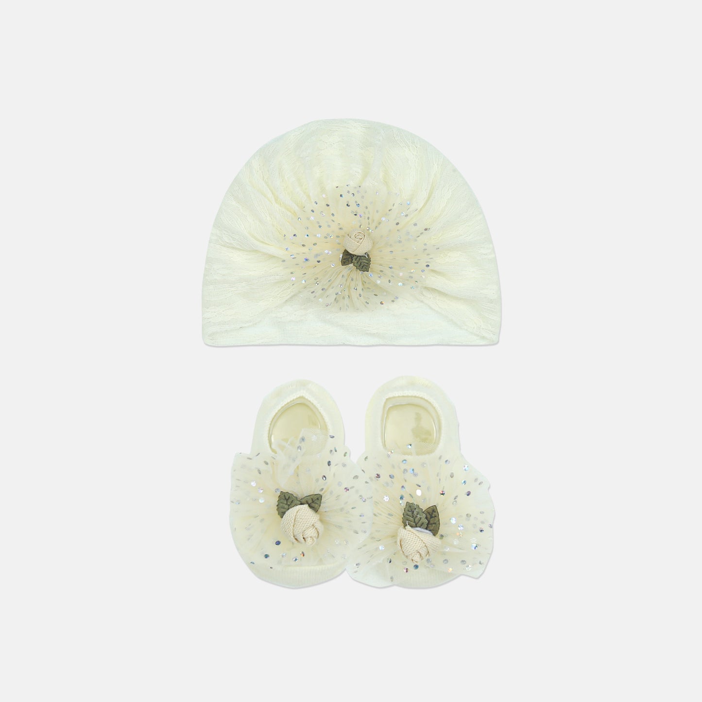 Sparkling Floral Set Bootie And Beanie Set