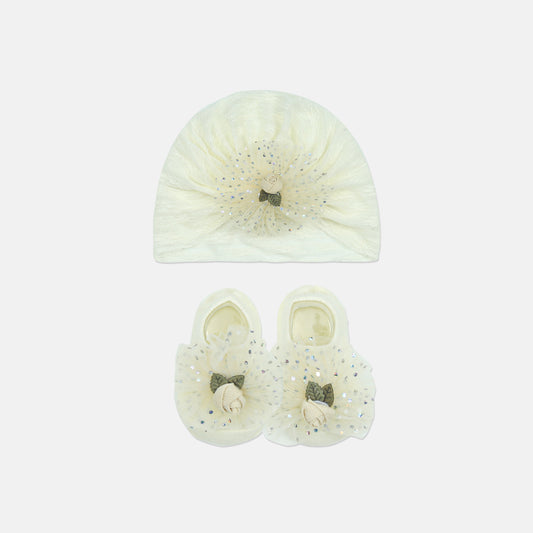 Sparkling Floral Set Bootie And Beanie Set