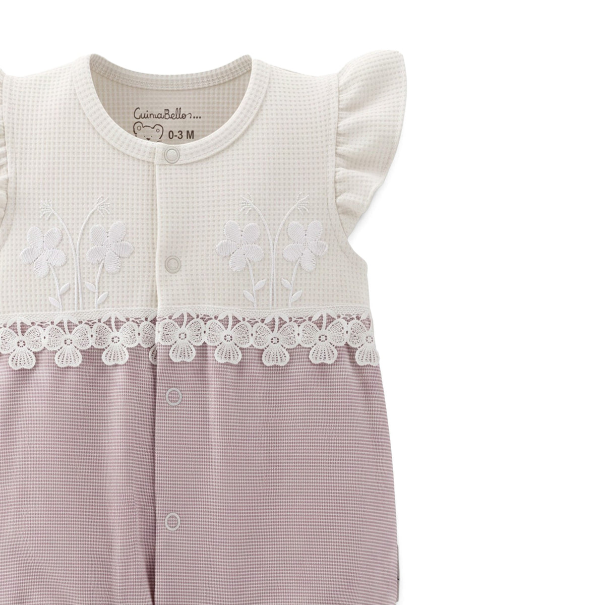 CREAM & PINK FLORAL LACE-TRIM ROMPER