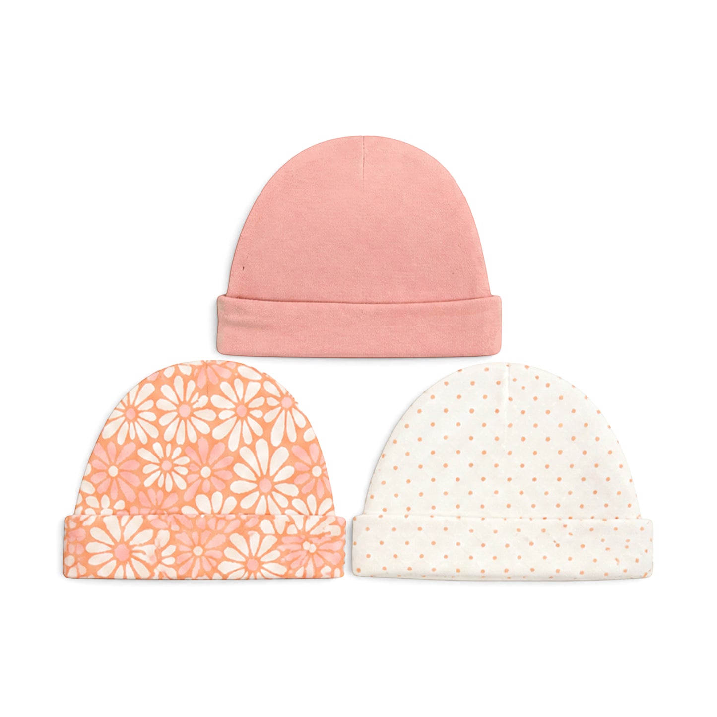 PINK FLORAL BABY CAPS PK-3