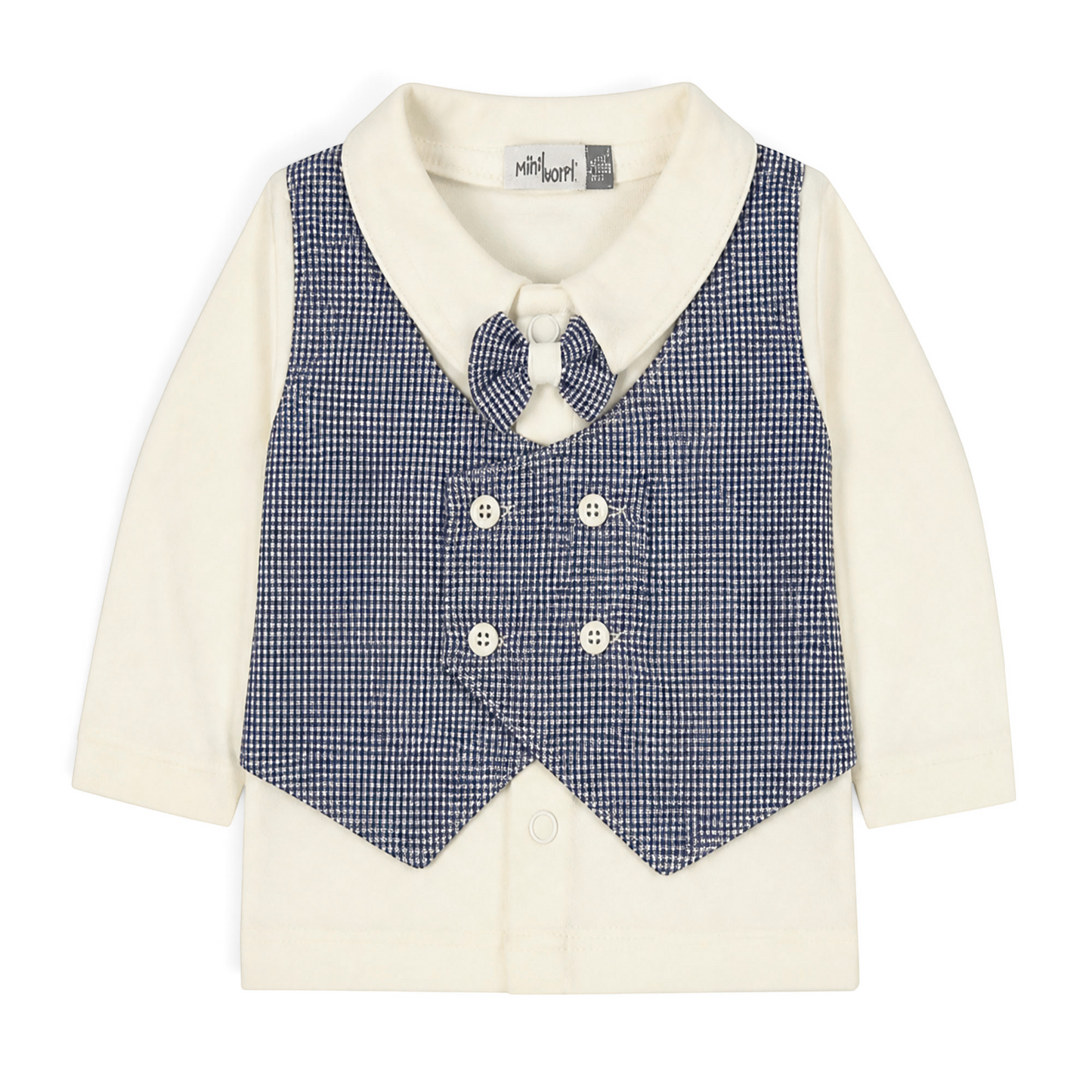 CREAM AND NAVY BLUE GINGHAM VEST BABY BOY GIFT SET
