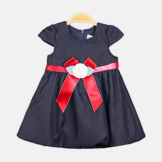 CLASSIC NAVY BLUE ROSE PARTY DRESS