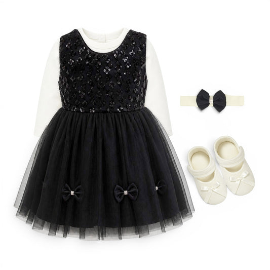BLACK BABY GIRL FANCY FROCK GIFT SET