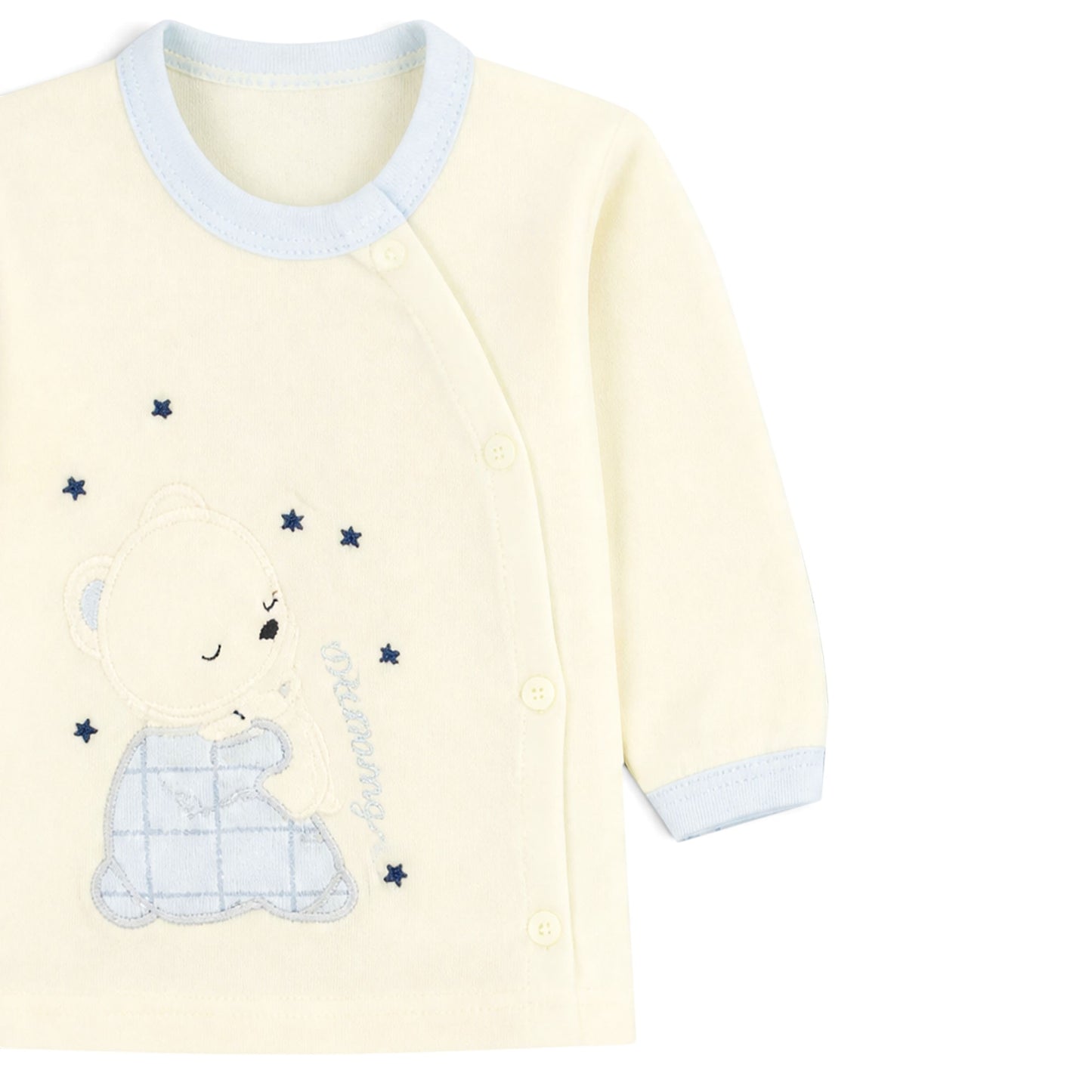 BLUE GRID AND CREAM SLEEPING BEAR BABY BOY GIFT SET