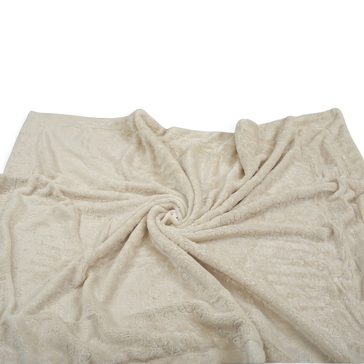 BEIGE EMBOSSED TEDDY BEAR & STAR BLANKET