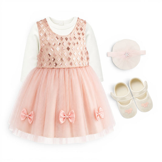 PINK BABY GIRL FANCY FROCK GIFT SET