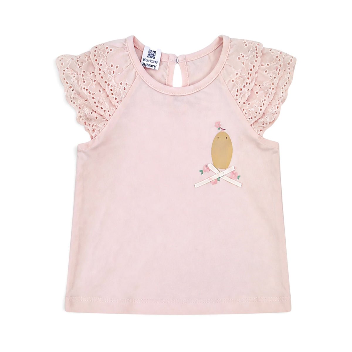 PINK LACE-SLEEVE AND "BIRD GARDEN" DENIM SHORTS BABY GIRL OUTFIT