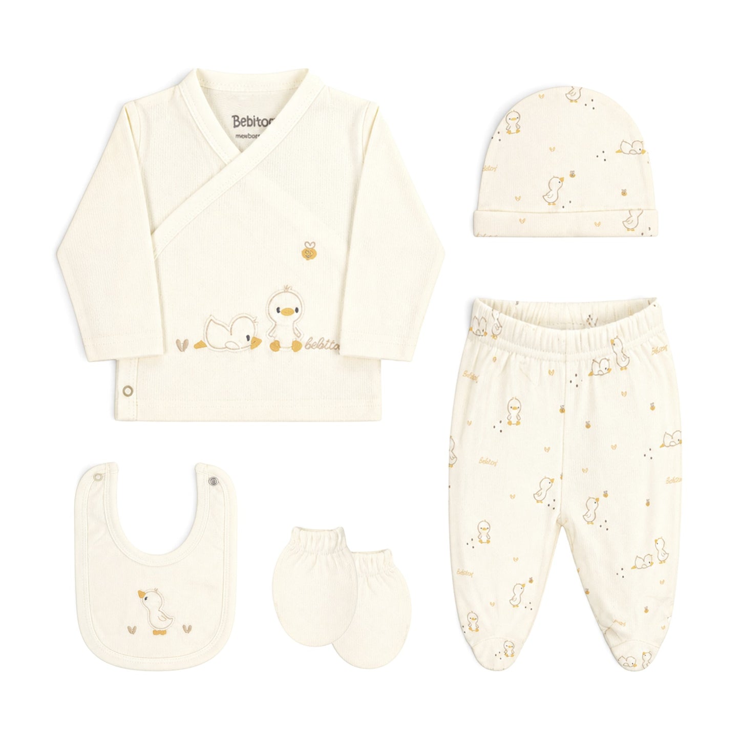 CREAM AND YELLOW DUCK PRINT BABY BOY GIFT SET