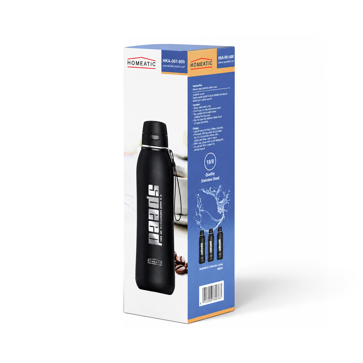 HOMEATIC VACUUM FLASK NAVY STEEL WATER BOTTLE 800 ML