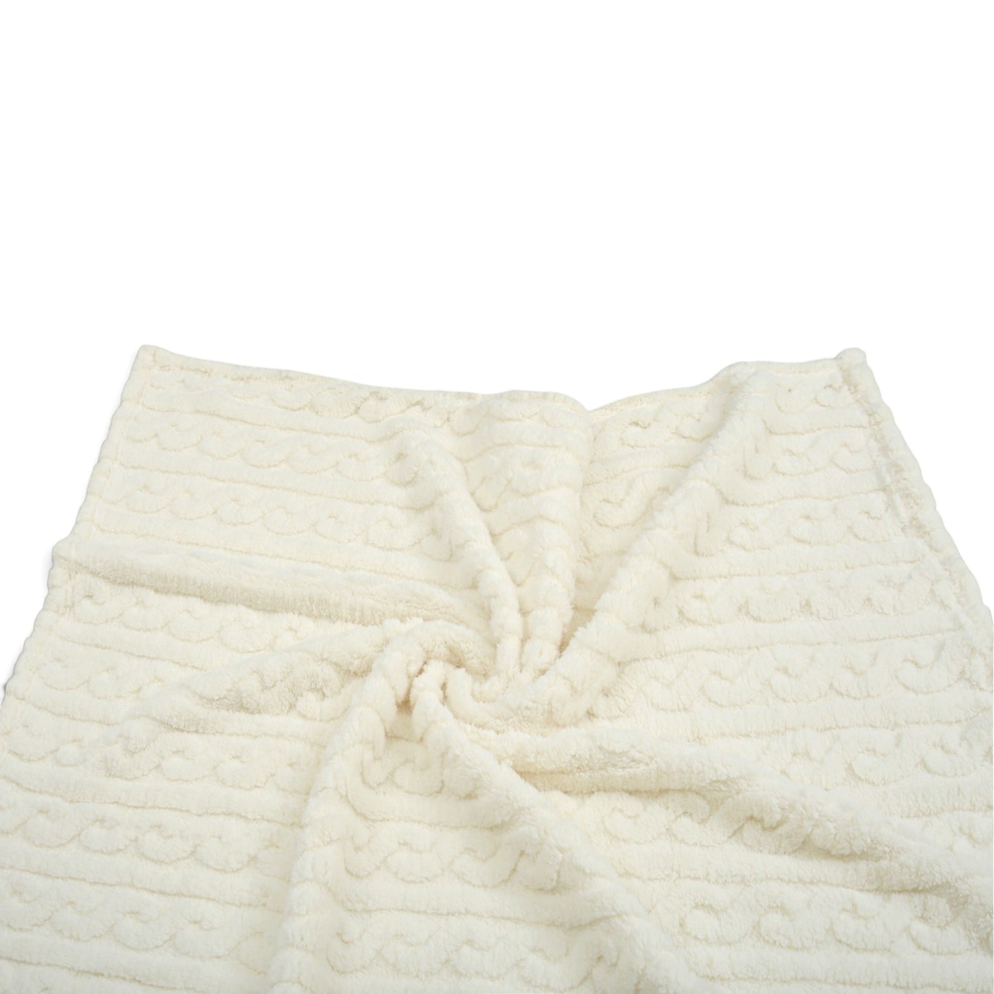 CREAM CABLE-KNIT TEXTURED COZY BLANKET