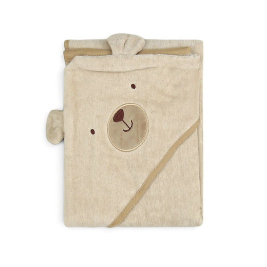 BEIGE TEDDY BEAR HOODED BATH TOWEL