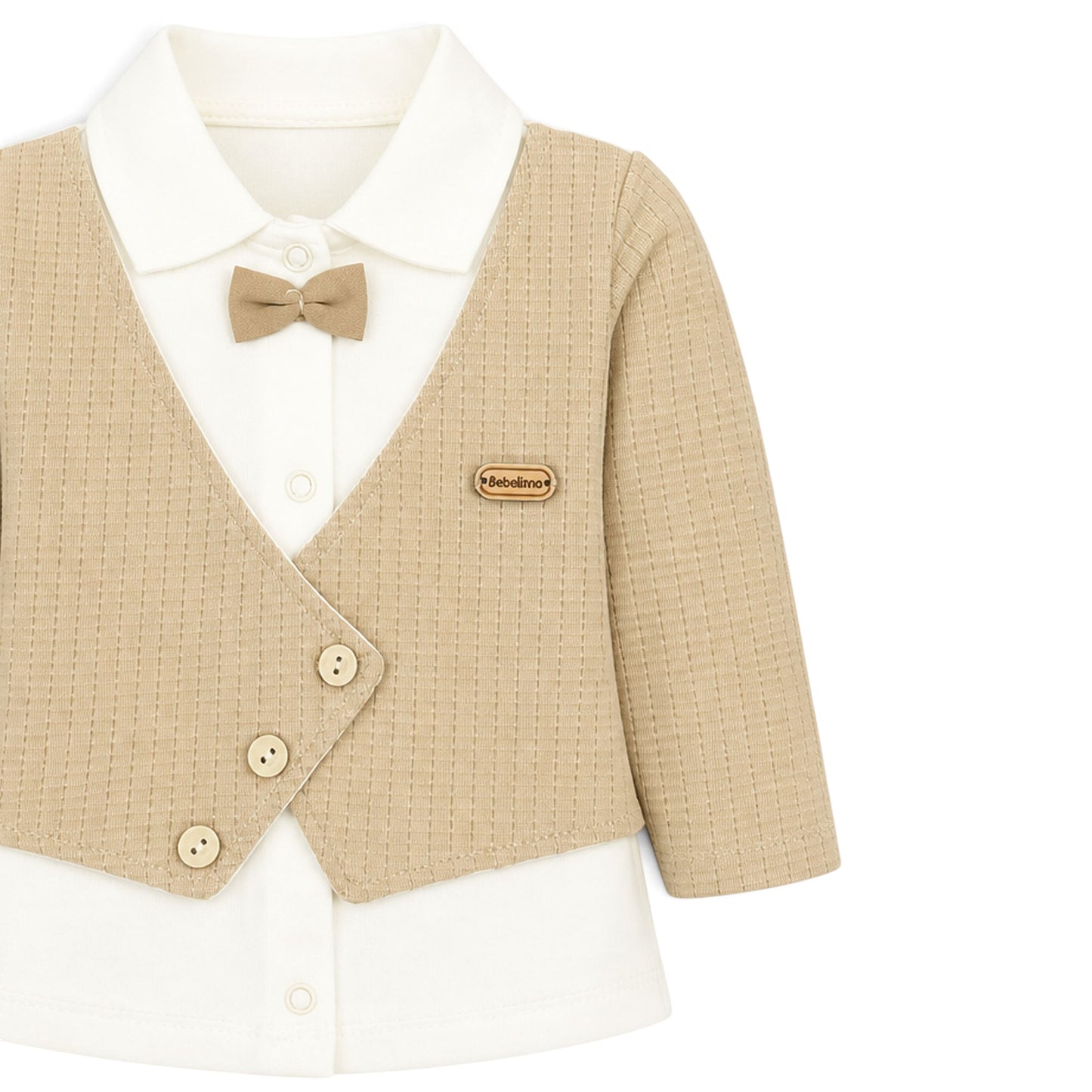 CREAM AND KHAKI VEST-STYLE GENTLEMAN BABY BOY GIFT SET