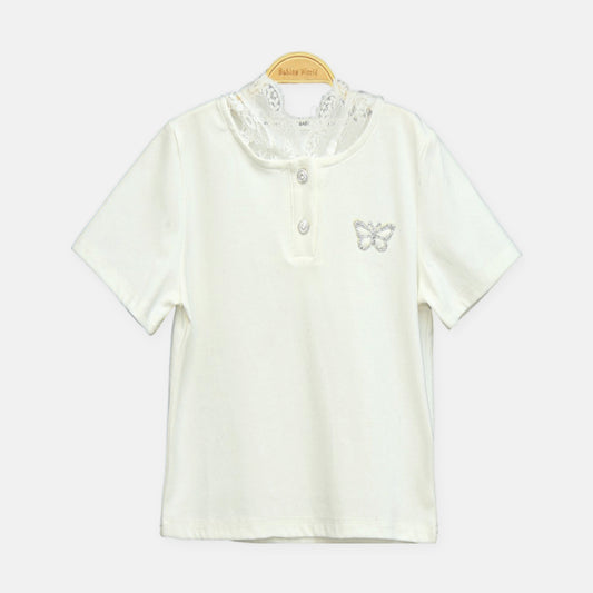 White Lace Collar Polo