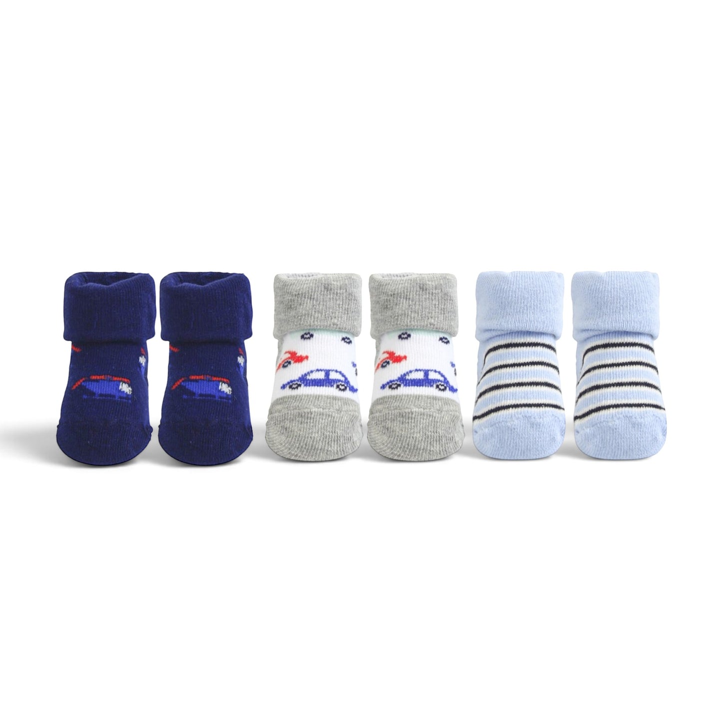 BABY CAR PRINT & STRIPE BOOTIES PK-3