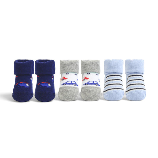 BABY CAR PRINT & STRIPE BOOTIES PK-3