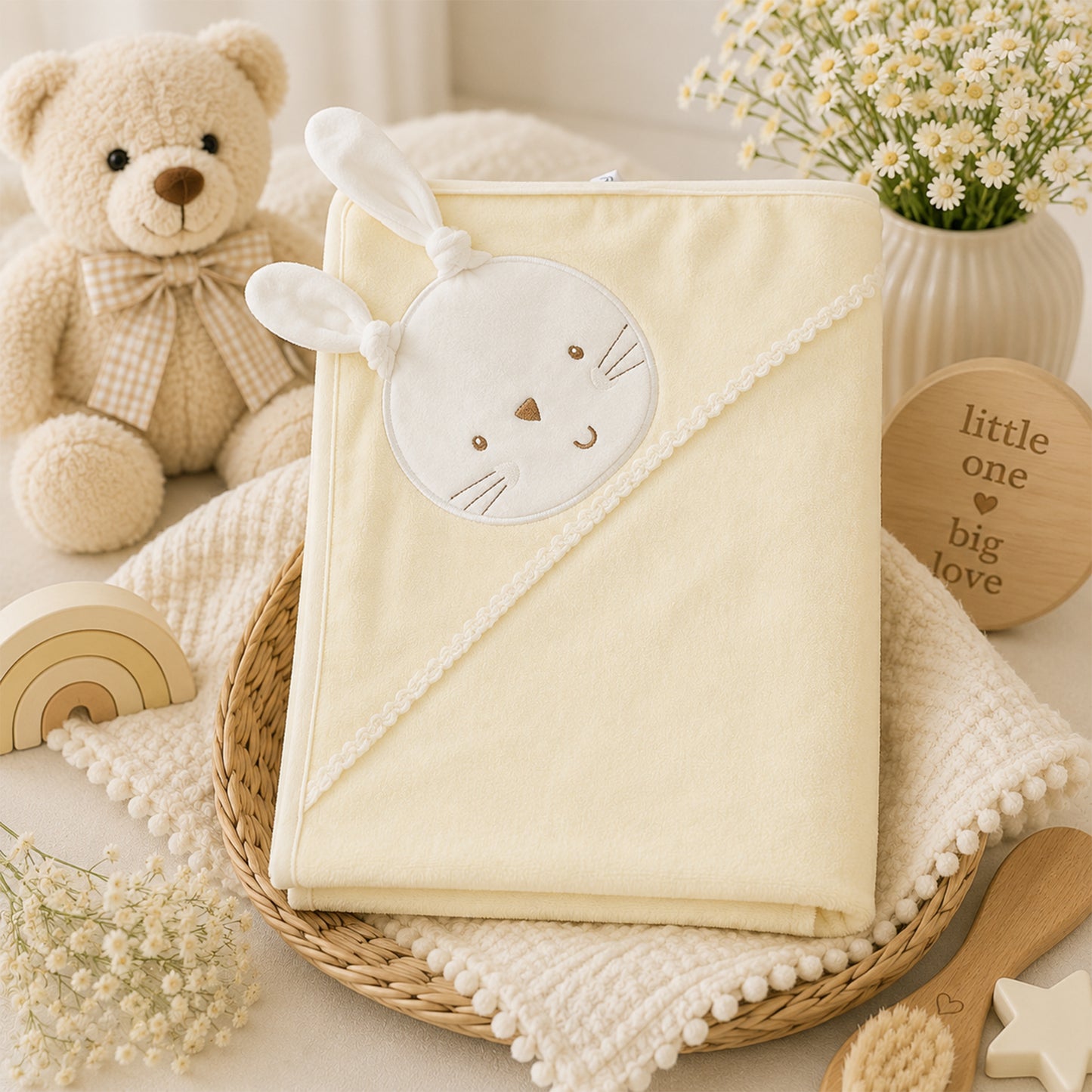 CREAM BUNNY HOODED BATH TOWEL