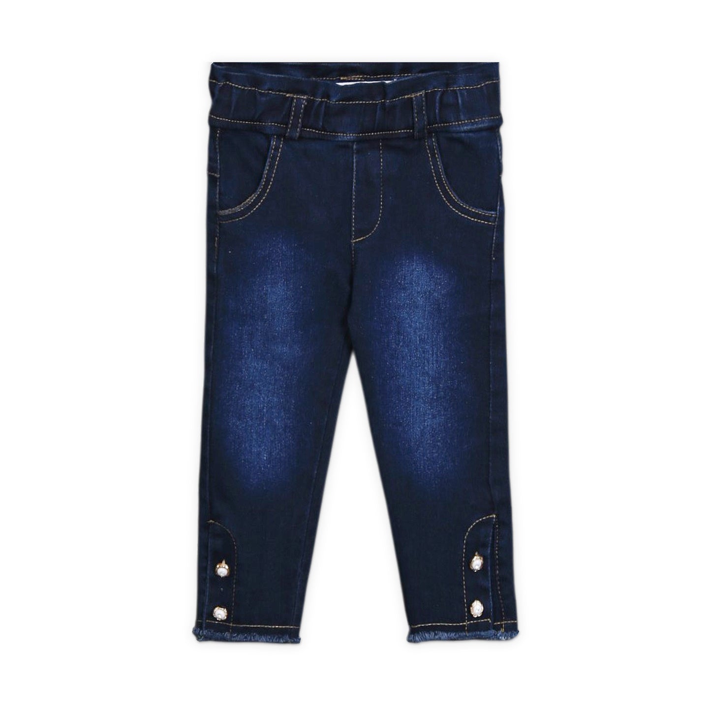 DARK BLUE FLOWER BUTTON JEANS