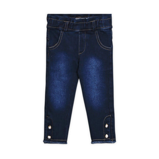 DARK BLUE FLOWER BUTTON JEANS
