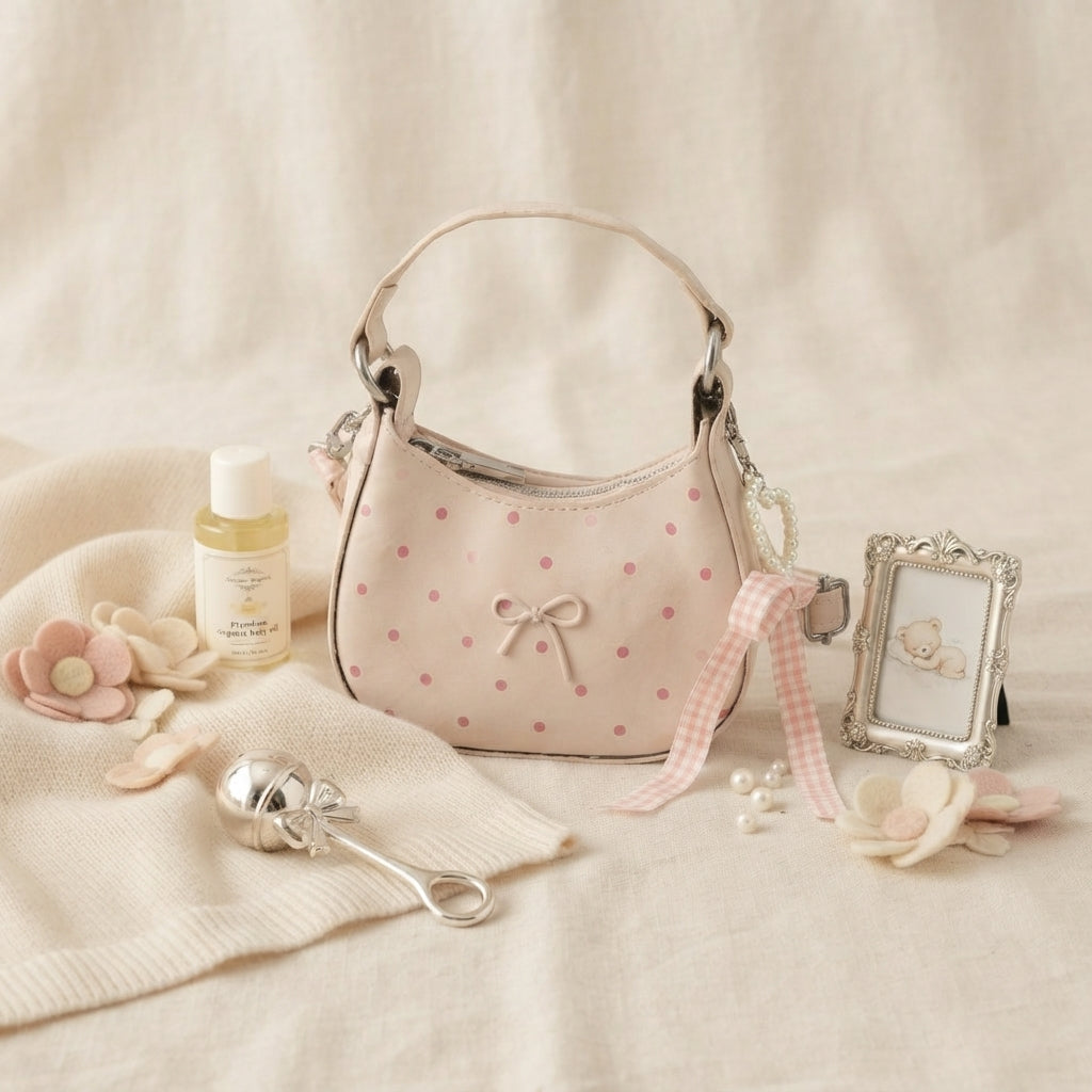 Whimsical Light Pink And Pink Polka Dot Mini Bag