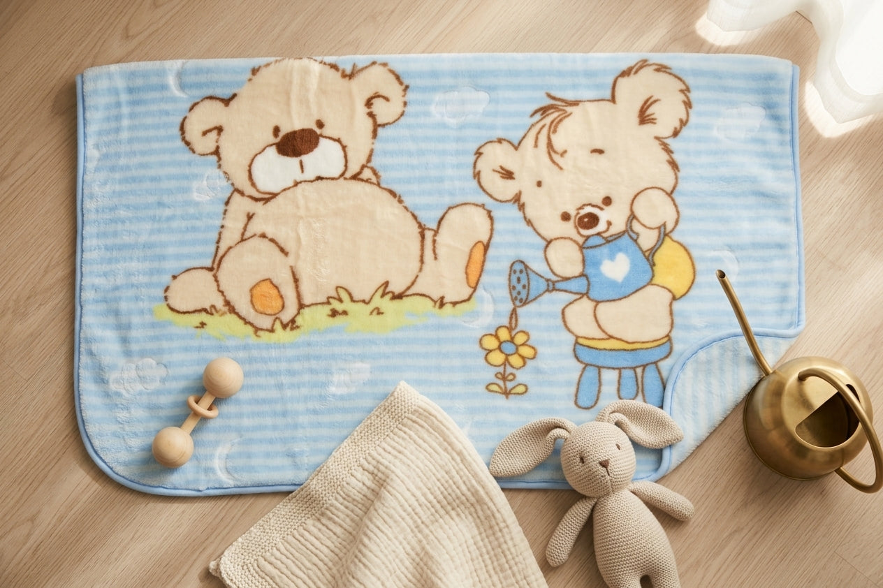 BLUE TEDDY BEAR BLANKET