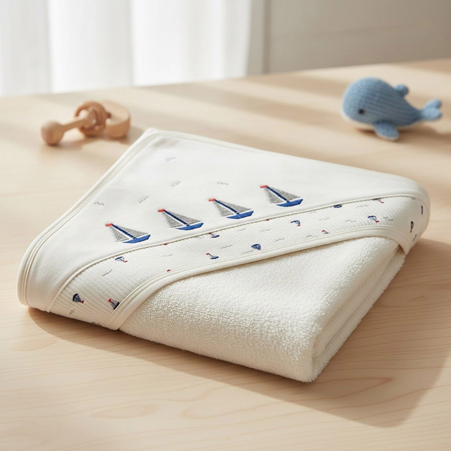 WHITE YACHT HOODED BATH TOWEL