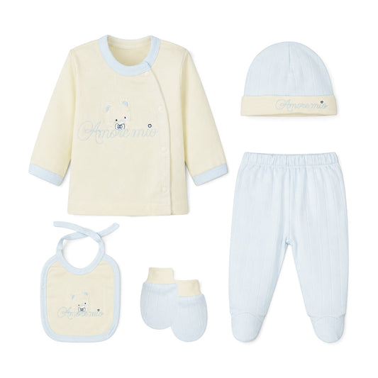 CREAM AND BLUE "AMORE MIO" BEAR BABY BOY GIFT SET