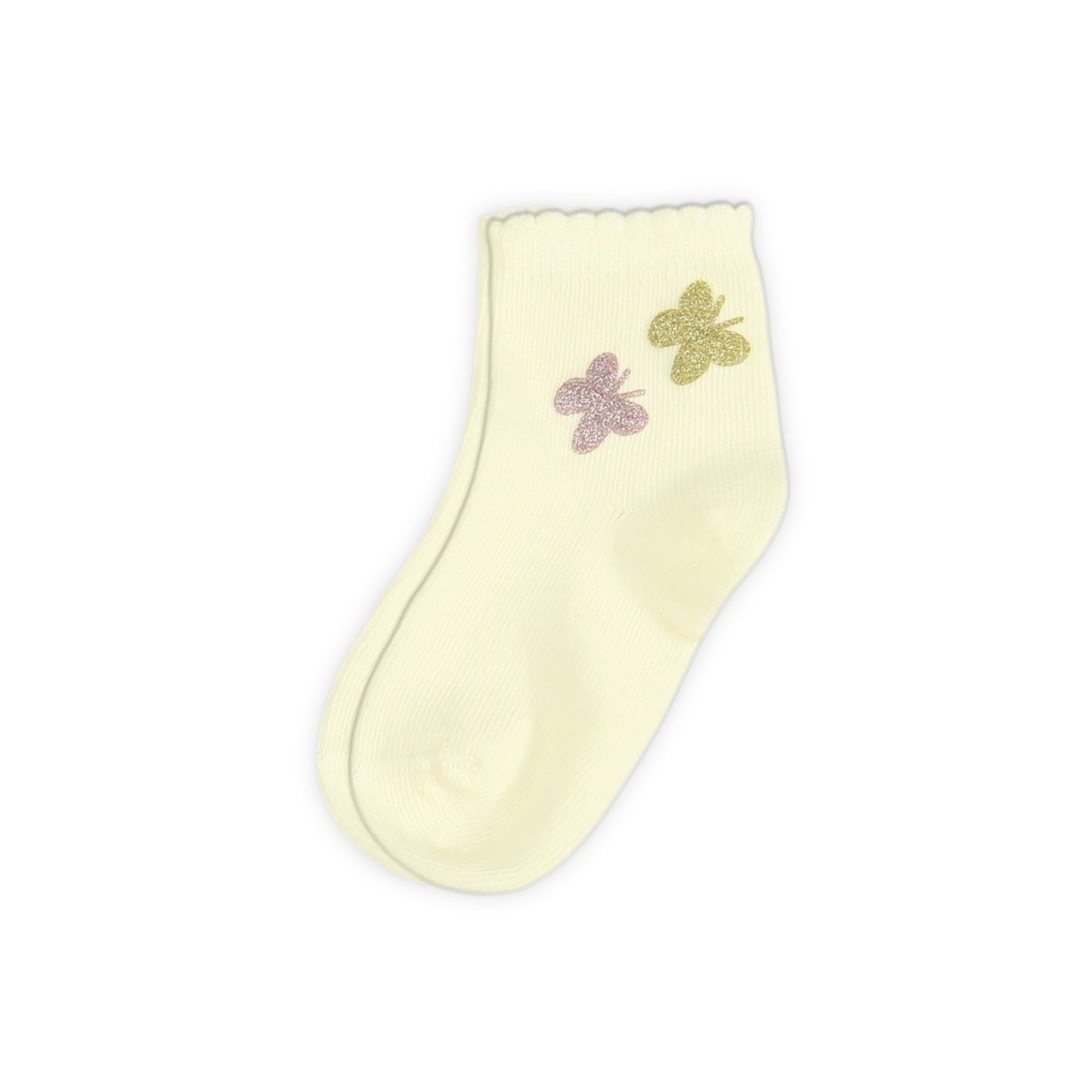 OFF-WHITE BUTTERFLY MOTIF GIRL SOCKS PK-2
