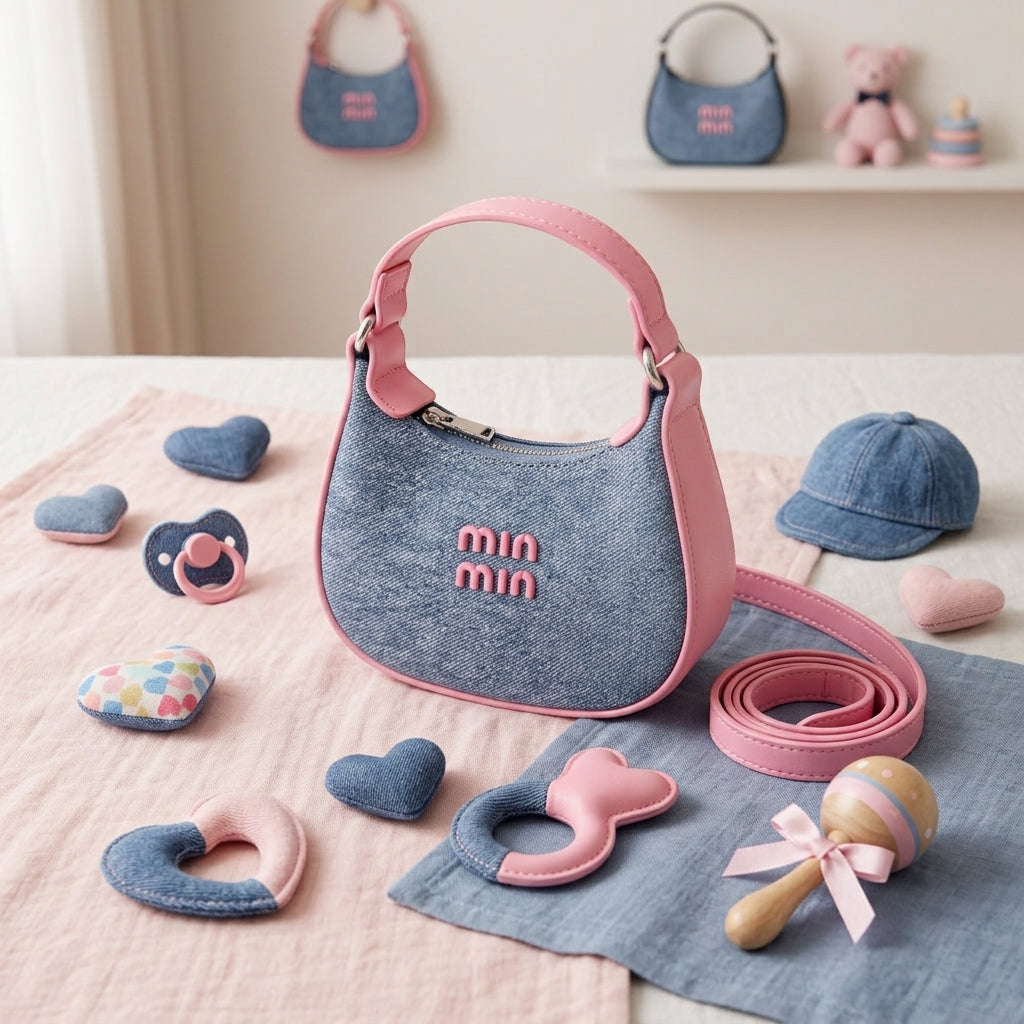 Playful Pink And Denim Mini Shoulder Bag