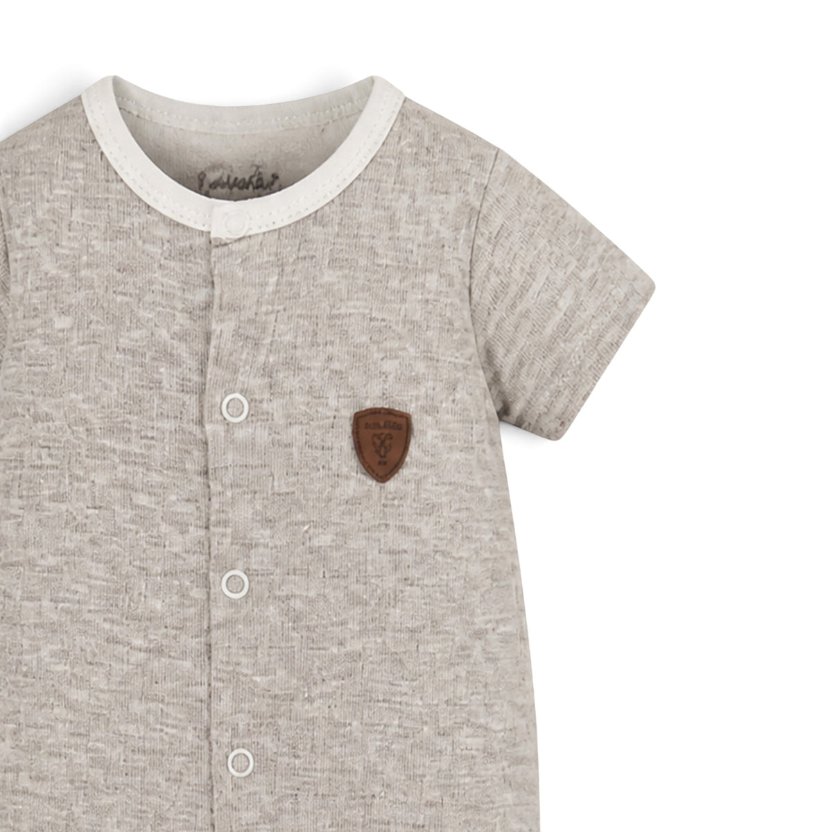 BABY BOY TEXTURED JACQUARD ROMPER BEIGE
