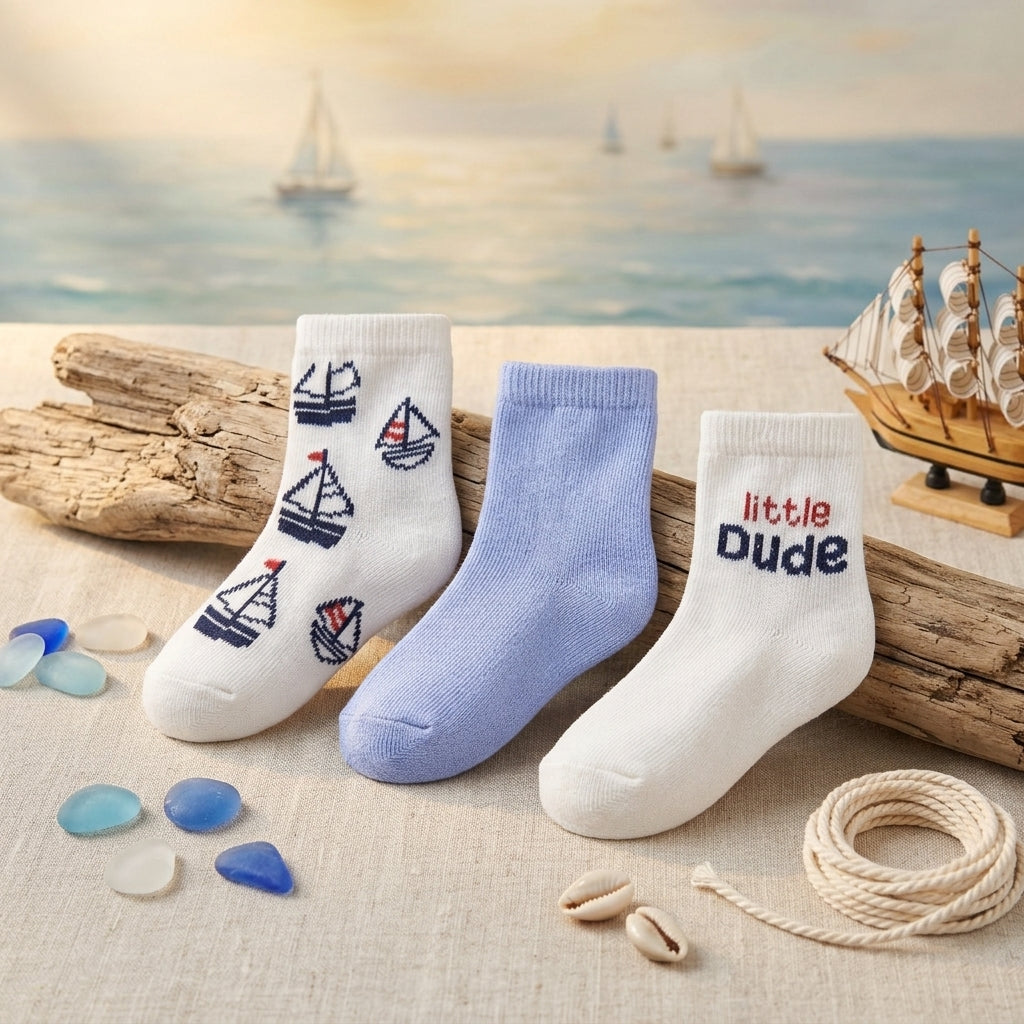 MILLIE & TILLIS SAILBOAT & LITTLE DUDE BOY SOCKS PK-3