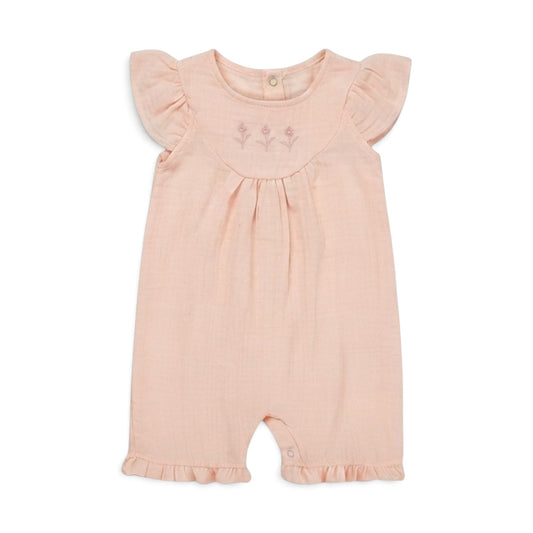 PEACH MUSLIN RUFFLE GIRL ROMPER