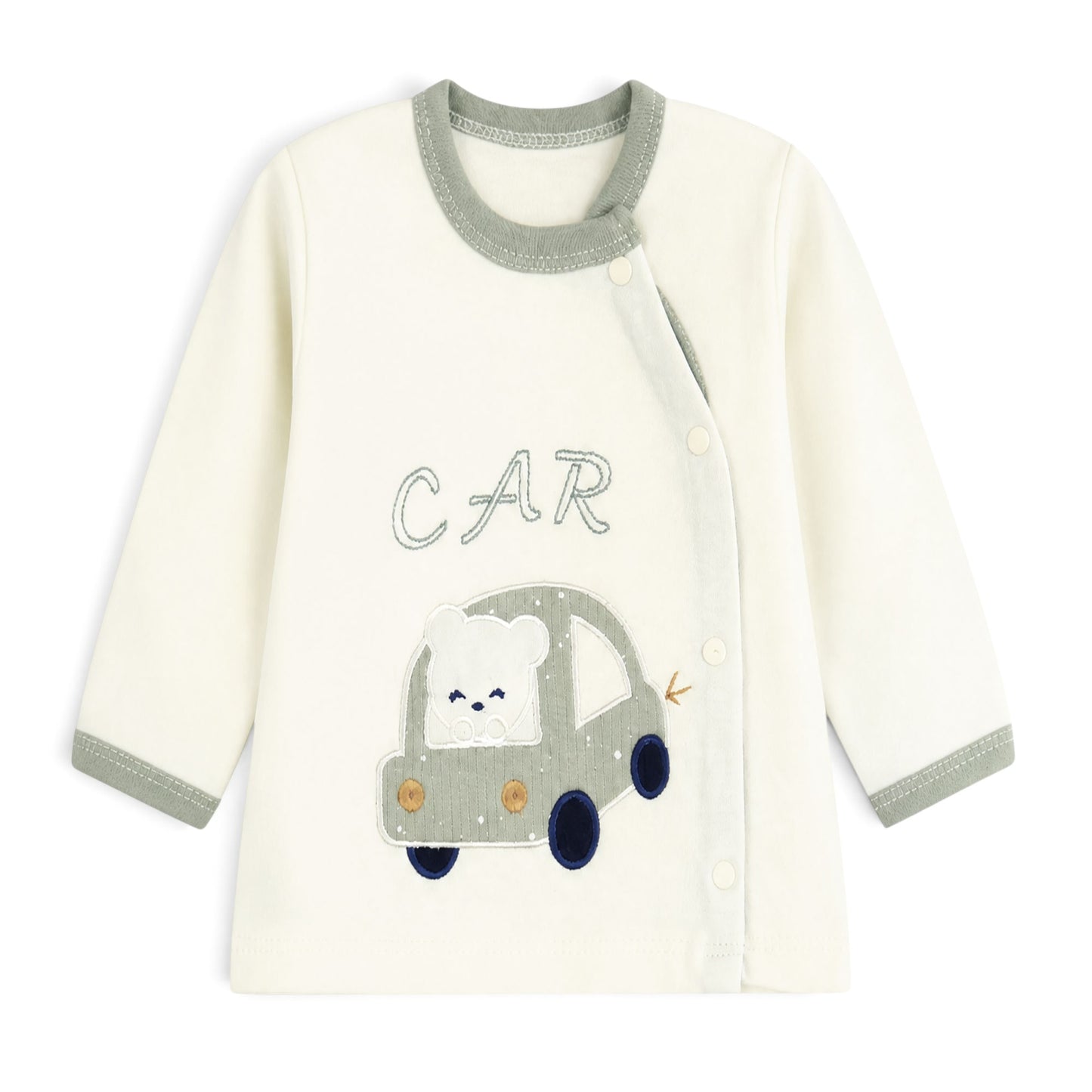 CREAM AND SAGE GREEN "CAR" BEAR BABY BOY GIFT SET