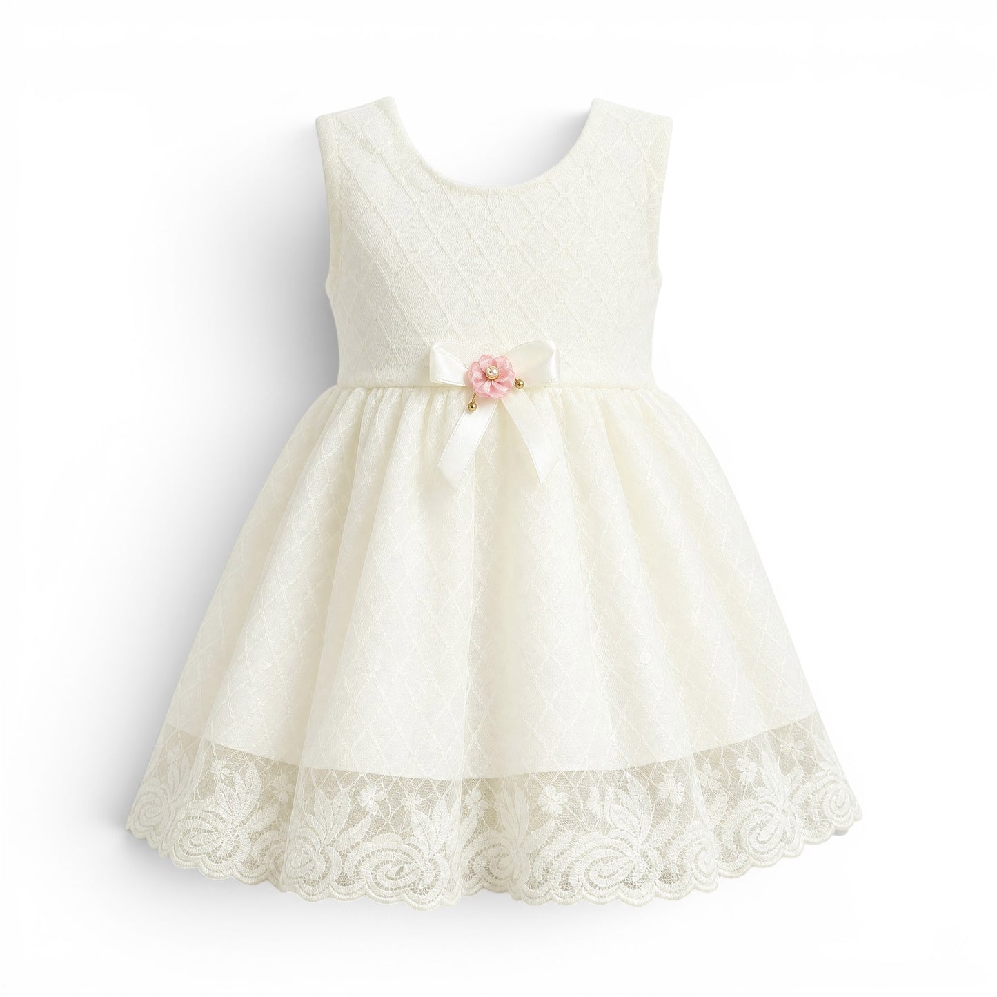 WHITE BOW BABY GIRL FANCY FROCK GIFT SET