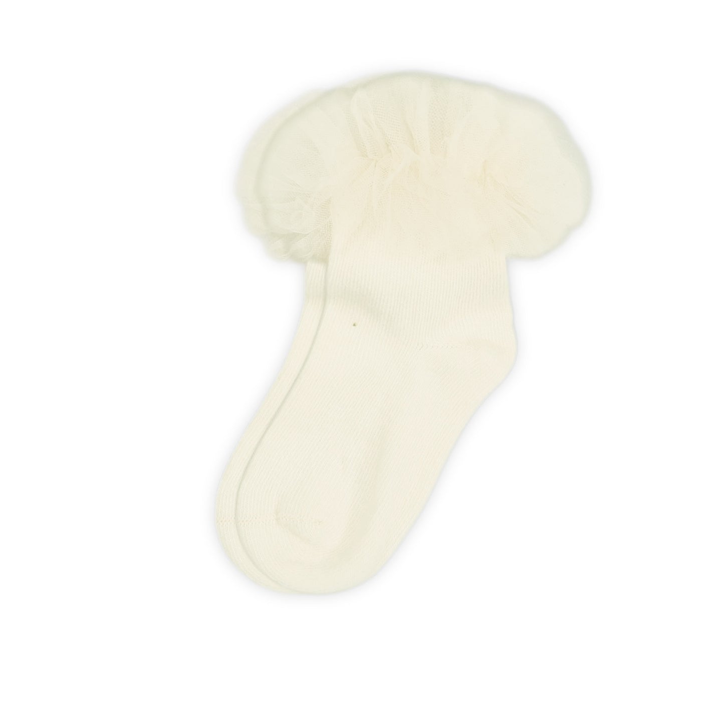 WHITE TULLE RUFFLE GIRL SOCKS PK-2