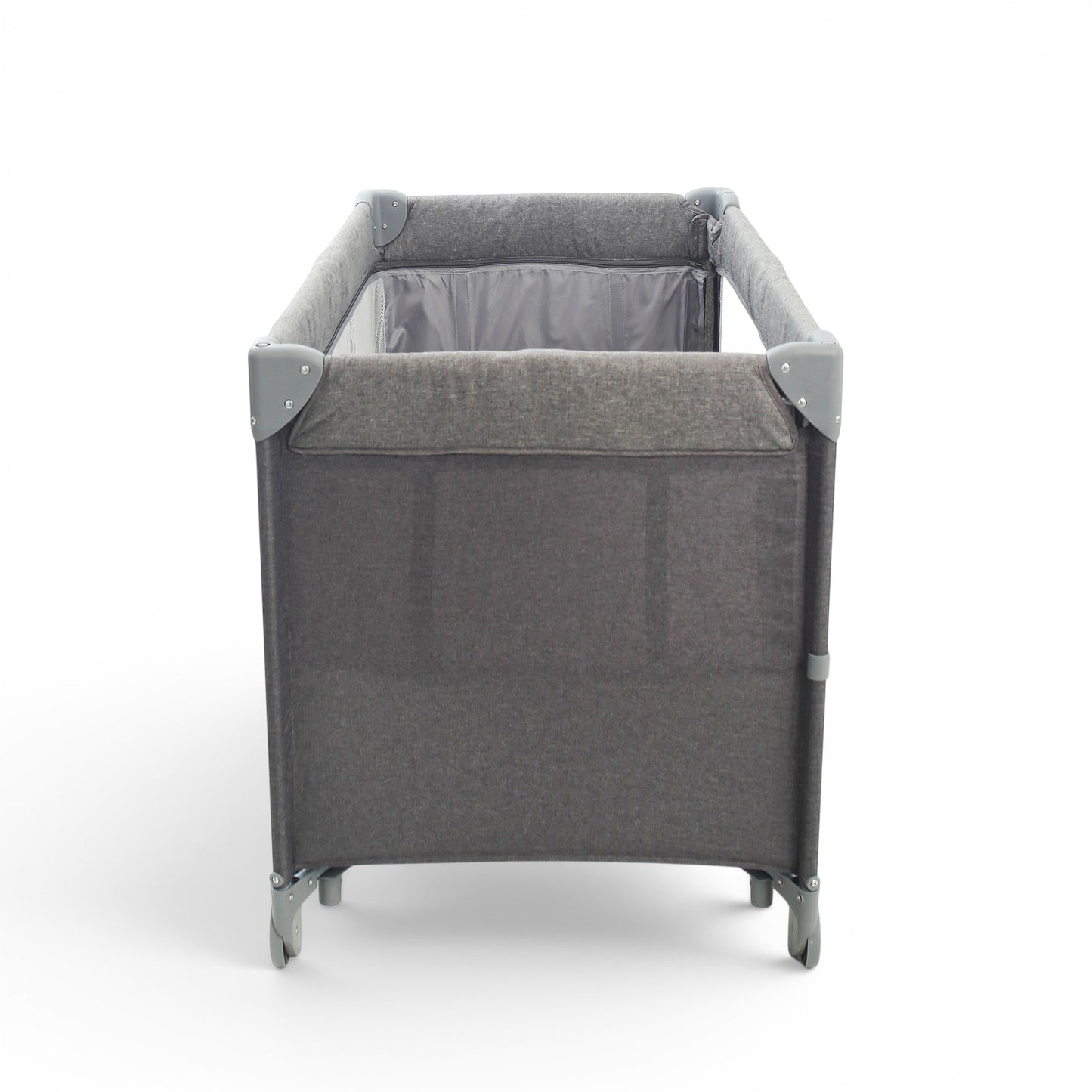 PLAY PEN GREY PORTABLE WITH WHEELS AND CARRYING BAG