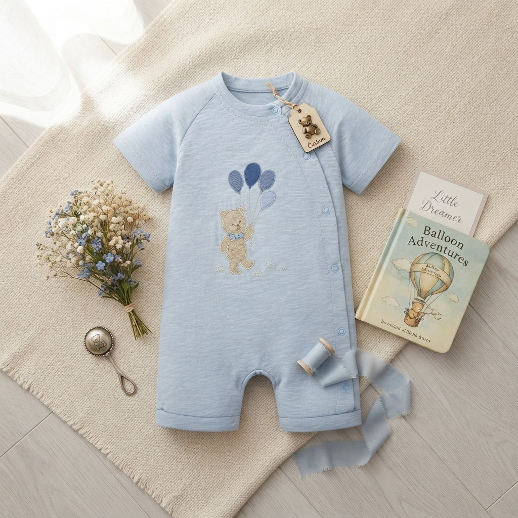 BABY BOY TEDDY BEAR & BALLOONS ROMPER
