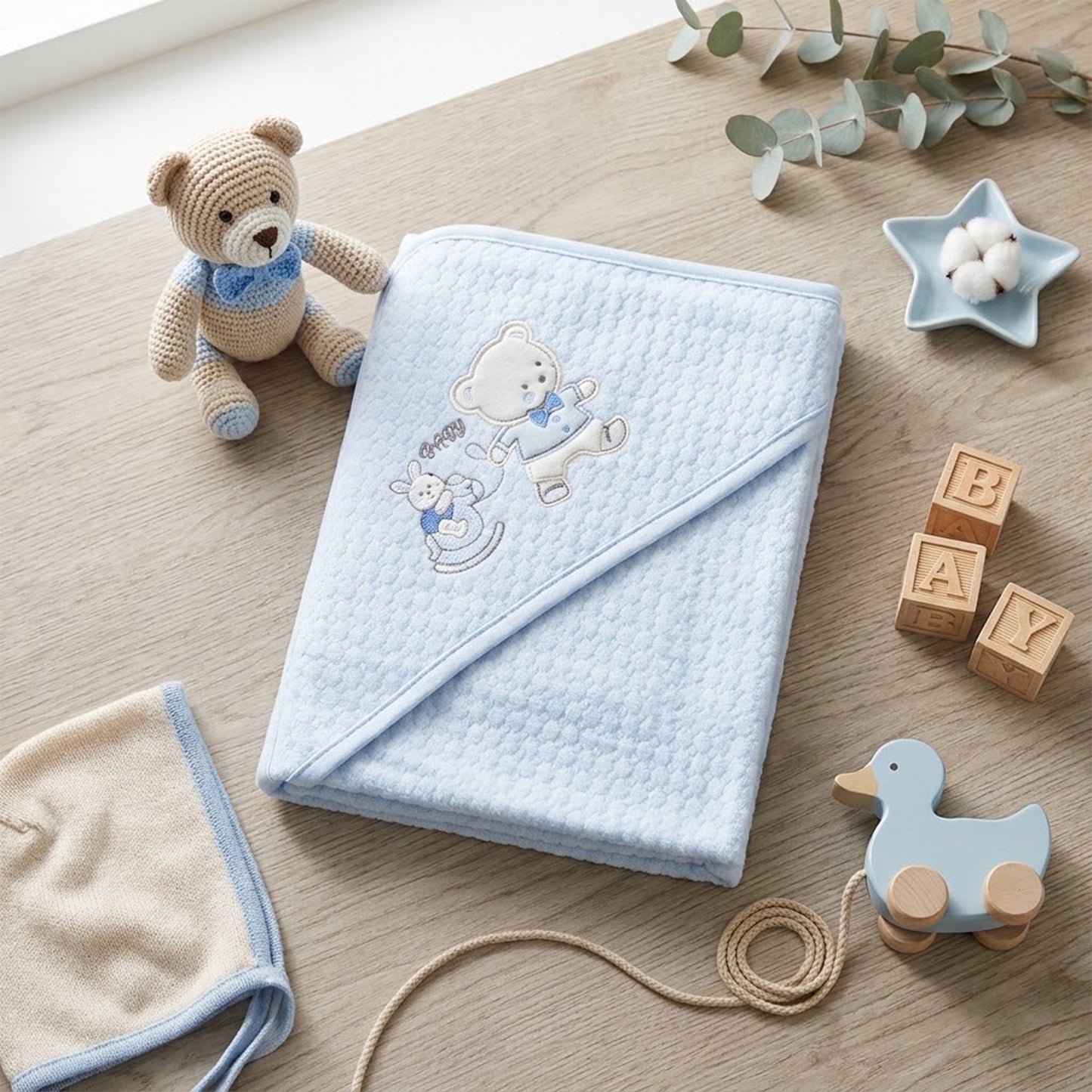 LIGHT BLUE HOODED TEDDY BEAR WRAPING SHEET