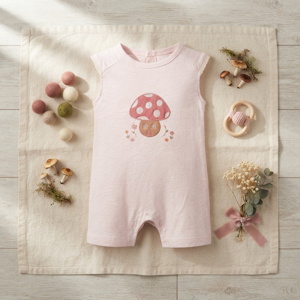 BABY GIRL MUSHROOM ROMPER
