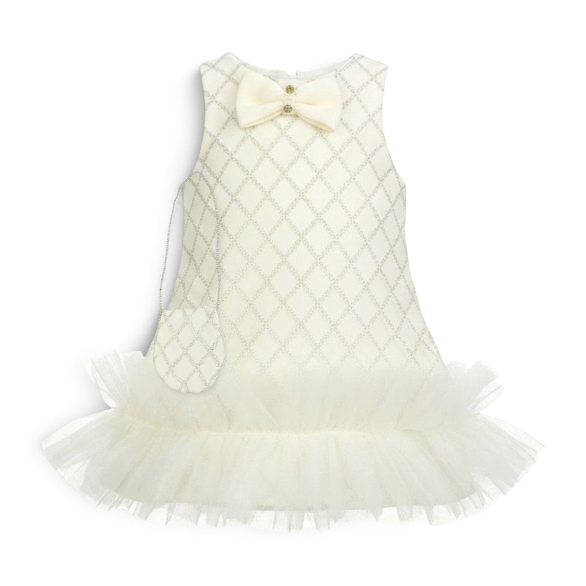 BABY GIRL CREAM & SILVER LATTICE PARTY DRESS