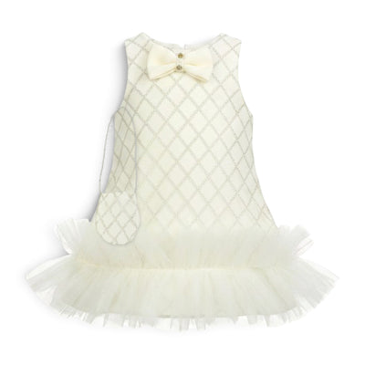 BABY GIRL CREAM & SILVER LATTICE PARTY DRESS